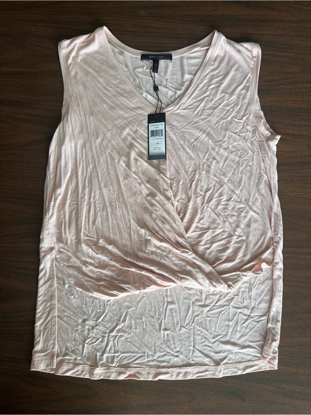 BCBGMaxAzria Pale Blush Twist-Front V-Neck Tank